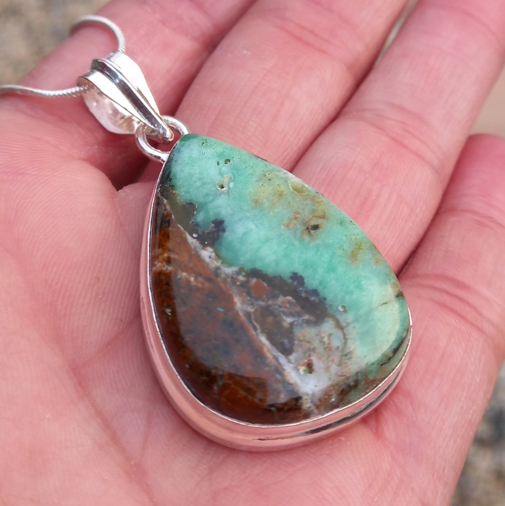 Genuine Chrysoprase Gemstone Necklace 925